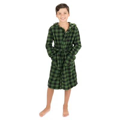 Leveret Christmas Kids Fleece Hooded Robe Plaid In White