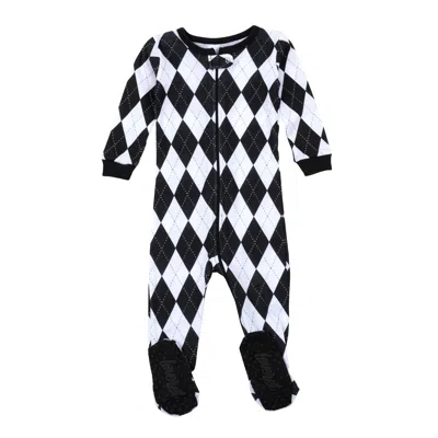 Leveret Christmas Kids Footed Cotton Pajamas Argyle In Black