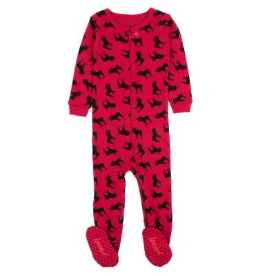 Leveret Christmas Kids Footed Cotton Pajamas Red Moose