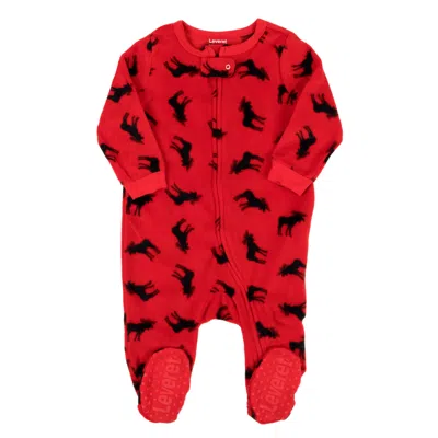 Leveret Christmas Kids Footed Fleece Pajamas Moose In Red