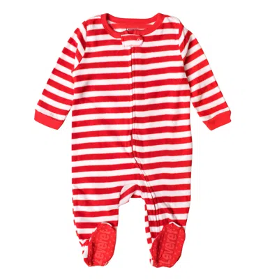 Leveret Christmas Kids Footed Fleece Pajamas Striped In Red
