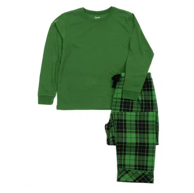 Leveret Christmas Kids Pajamas Poly Top And Flannel Feel Pants Plaid In Green