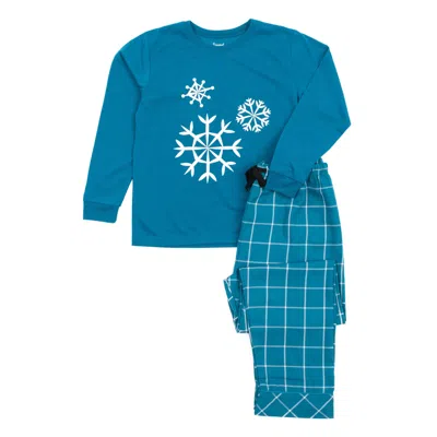 Leveret Christmas Kids Pajamas Poly Top And Flannel Pants Snowflake In Blue