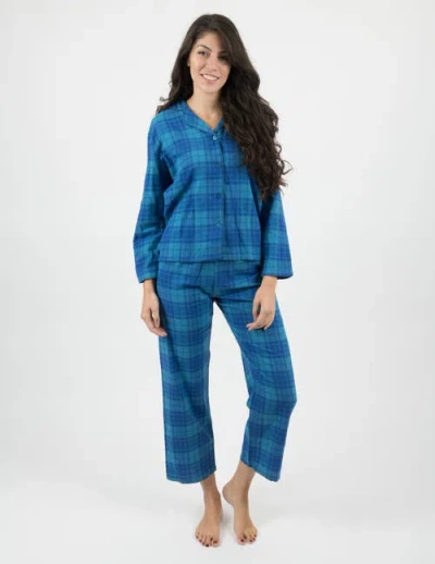 Leveret 2-pc. Cotton Flannel Button-front Holiday Pajama Set In Blue