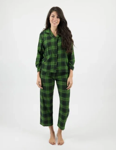 Leveret 2-pc. Cotton Flannel Button-front Holiday Pajama Set In Green