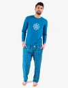 Leveret Cotton Top & Flannel Pants Printed Holiday Pajama Set In Blue