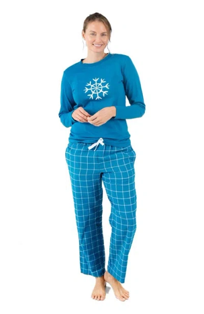 Leveret Cotton Top & Flannel Pants Printed Holiday Pajama Set In Blue