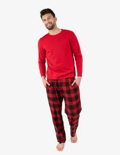 Leveret Cotton Top & Flannel Pants Printed Holiday Pajama Set In Red
