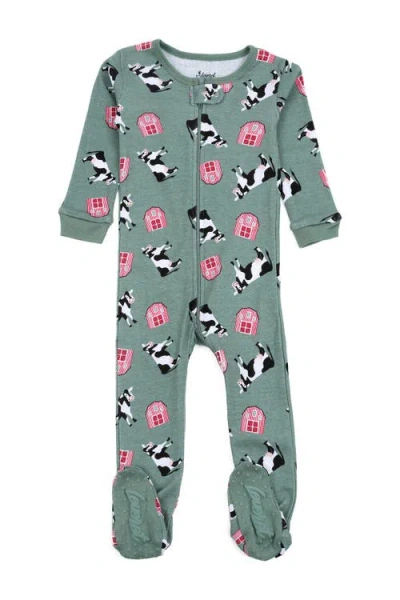 Leveret Babies'  Cow Footed Pajamas In Green