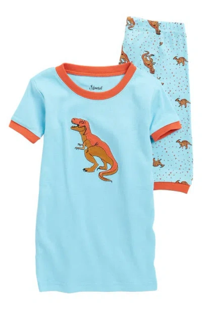 Leveret Kids Two Piece Cotton Short Pajamas Blue Trex In Multi