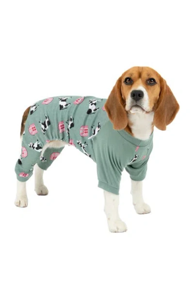Leveret Dog Cotton Matching Family Pajamas, Animals & Paw Prints In Green