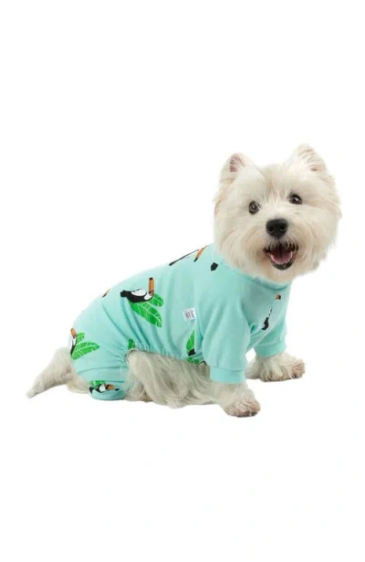 Leveret Dog Cotton Matching Family Pajamas, Animals & Paw Prints In Green