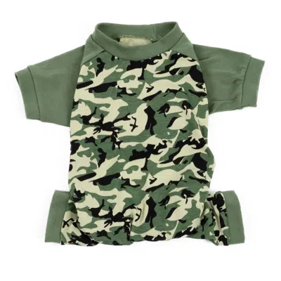 Leveret Dog Camouflage Print Pajamas In Green