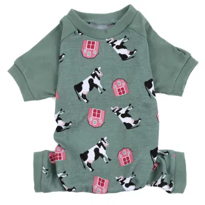 Leveret Dog Cotton Pajamas Cow Green In White