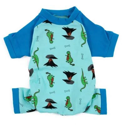 Leveret Dog Cotton Pajamas Dinosaur Blue In White