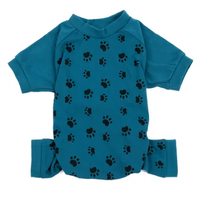 Leveret Dog Cotton Pajamas Dog Paw Blue In Yellow