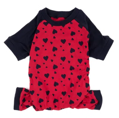Leveret Dog Cotton Pajamas Navy Hearts In Red