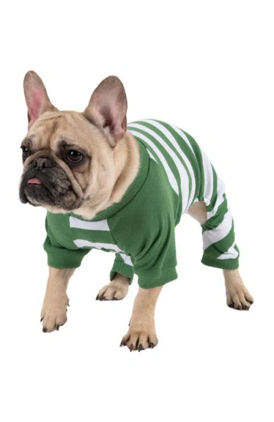 Leveret Dog Cotton Striped Matching Family Holiday Pajamas In Green & White