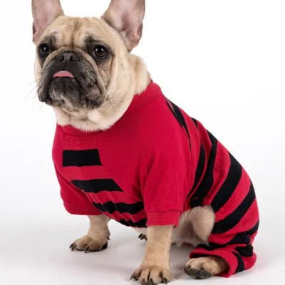 Leveret Dog Red & Black Stripes Cotton Pajamas