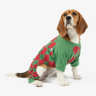 Leveret Dog Red & Green Argyle Pajamas