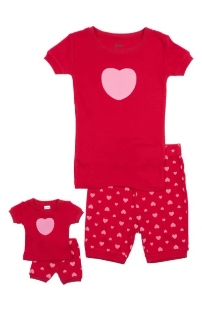 Leveret Dolls & Kids Heart Print Top & Shorts Pajama Set In Red