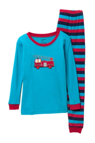 Leveret Kids'  Fire Truck Pajama Set In Blue