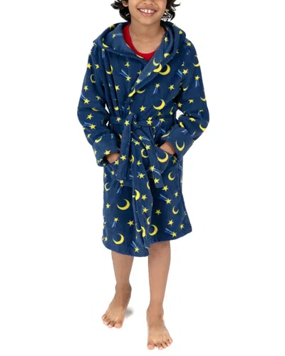 Leveret Fleece Hooded Robe In Blue