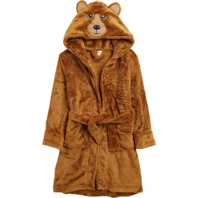 Leveret Kids'  Fleece Print Hooded Robe In Brown