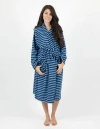 Leveret Womens Fleece Robe Blue And Navy Striped In Blue