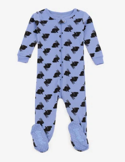Leveret Kids'  Footed Cotton Easter Matching Family Pajamas, Bunny Prints In Blue