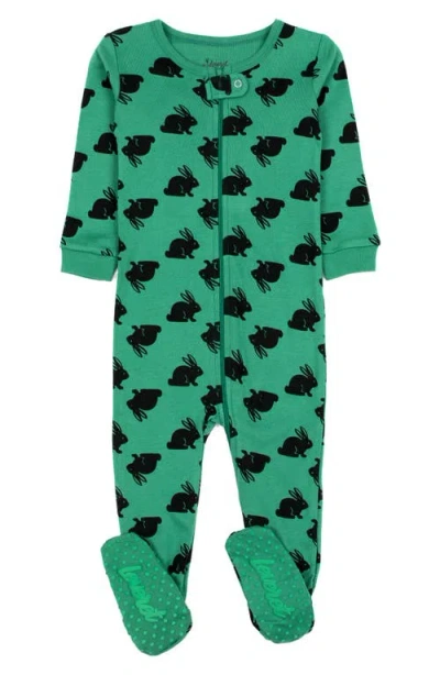 Leveret Babies'  Footed Cotton Easter Matching Family Pajamas, Bunny Prints In Green