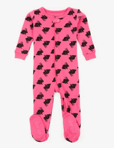 Leveret Kids'  Footed Cotton Easter Matching Family Pajamas, Bunny Prints In Pink