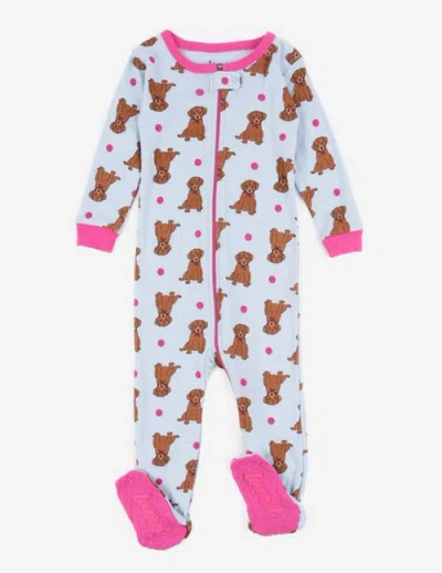 Leveret Kids'  Footed Cotton Pajamas Matching Family Coordinated Animal Prints In Blue