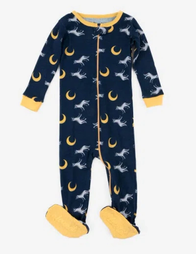 Leveret Kids Footed Cotton Pajamas Wolf In Blue