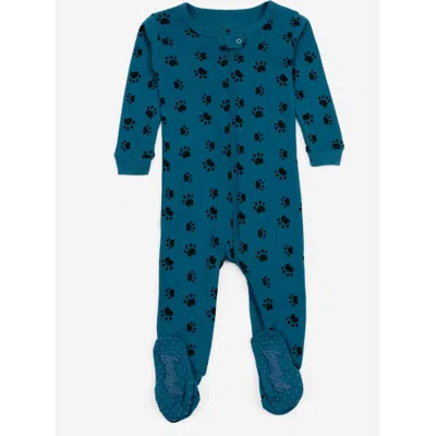 Leveret Kids Footed Cotton Pajamas Dog Paw Blue