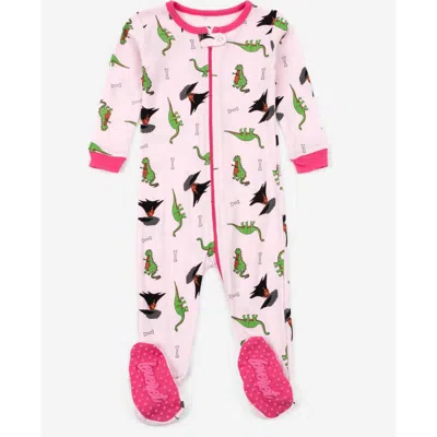 Leveret Kids Footed Cotton Pajamas Dinosaur Pink In Multi