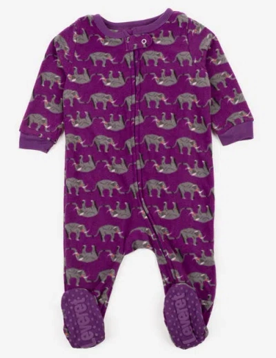 Leveret Kids'  Footed Fleece Printed Holiday Pajamas In Purple