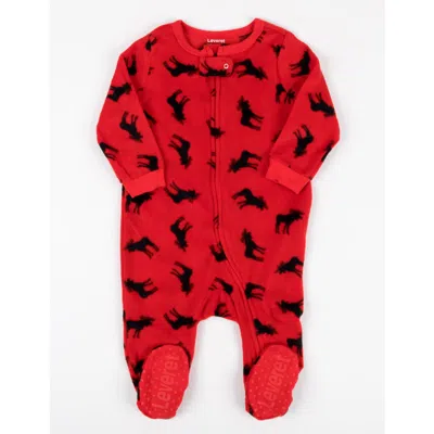 Leveret Kids'  Footed Fleece Printed Holiday Pajamas In Red