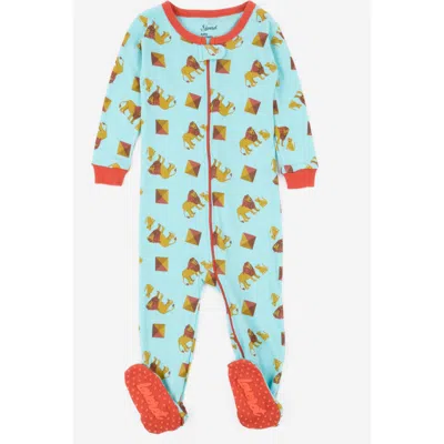 Leveret Kids'  Footed Printed Cotton Pajamas, Animal, Holiday & Fun Prints In Blue