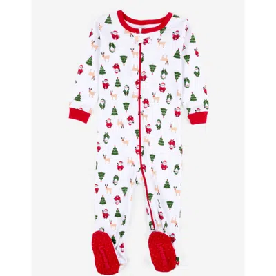 Leveret Kids'  Footed Printed Cotton Pajamas, Animal, Holiday & Fun Prints In White