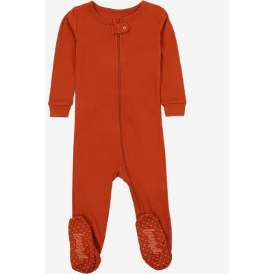 Leveret Kids'  Footed Printed Cotton Pajamas, Solids, Stripes & Tie Dye In Brown