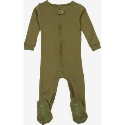 Leveret Kids'  Footed Solid Cotton Matching Family Pajamas In Green