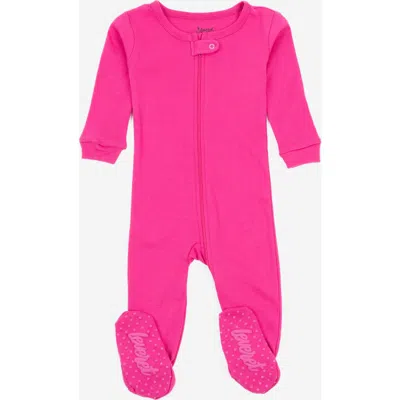 Leveret Kids'  Footed Solid Cotton Matching Family Pajamas In Pink