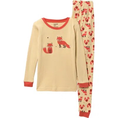 Leveret Kids'  Fox Pajama Set In Brown