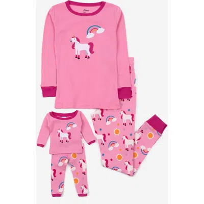 Leveret Kids'  Girls 2-pc. Cotton Pajamas With Matching Doll Accessory In Pink