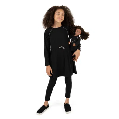 Leveret Kids' Girls And Matching Doll Bow Tie Dress In Black