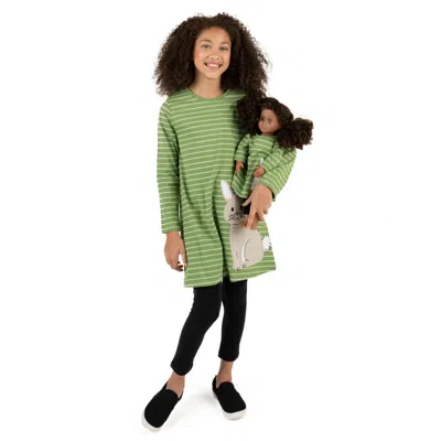 Leveret Kids' Girls And Matching Doll Cotton Dress Bunny In Multi