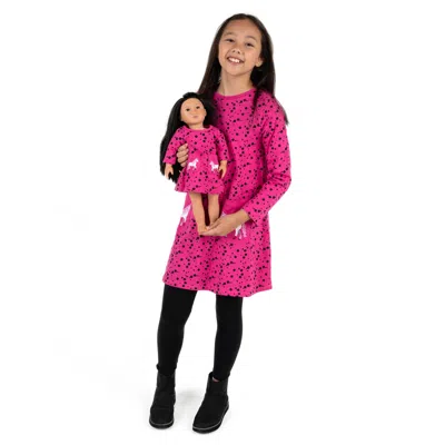 Leveret Kids' Girls And Matching Doll Cotton Dress Dots With Pocket In Pink