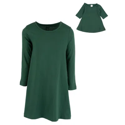 Leveret Kids' Girls And Matching Doll Cotton Dress Solid Green