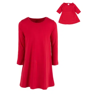 Leveret Kids' Girls And Matching Doll Cotton Dress Solid Red